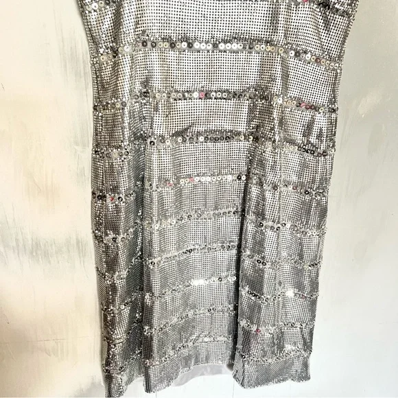 162. BASIX Black Label Silver Metallic Cochella Style Mini Dress •2 - Picture 11 of 16